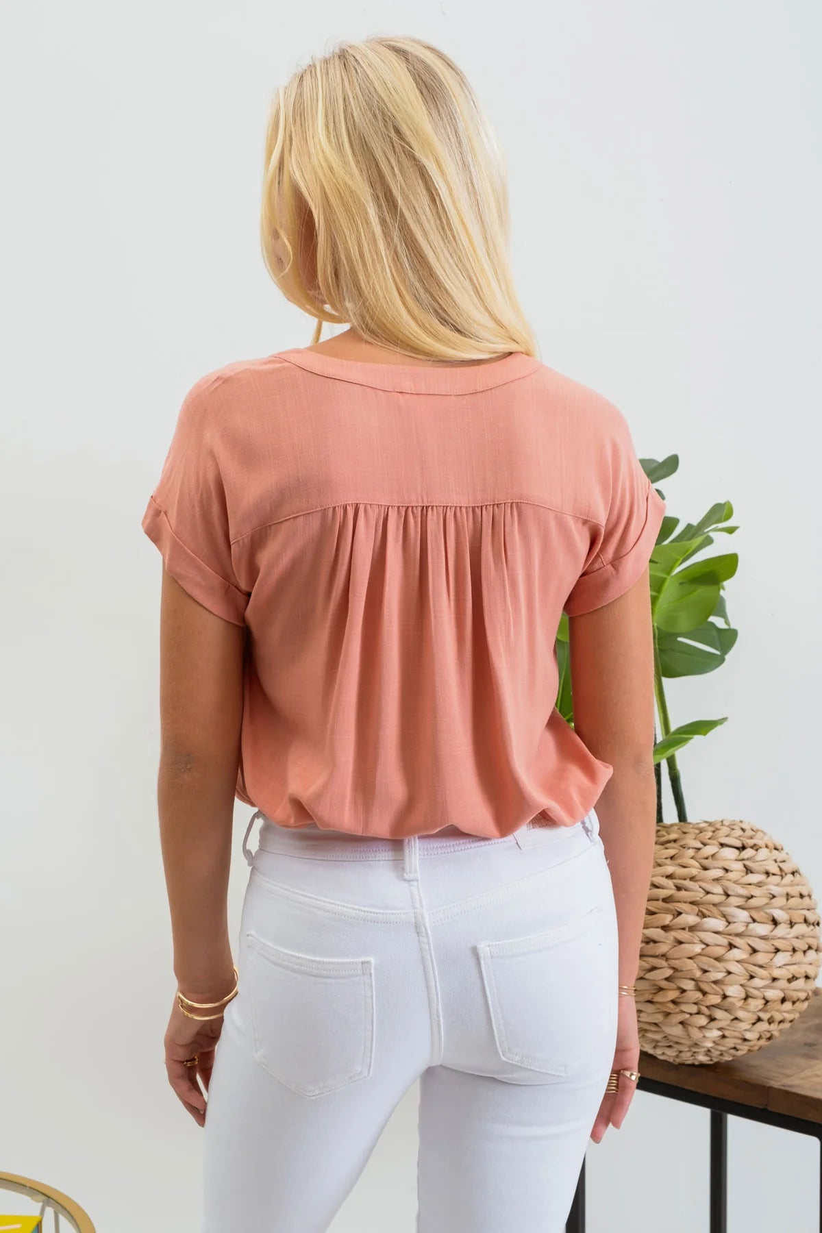 BP Dusty Peach S/S Botton Down Top